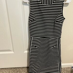 Silence + Noise Black and White Striped Midi Dress
